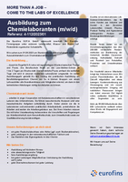 Stellenausschreibung zur Ausbildung zum Chemielaboranten (m/w/d) bei Eurofins SOFIA